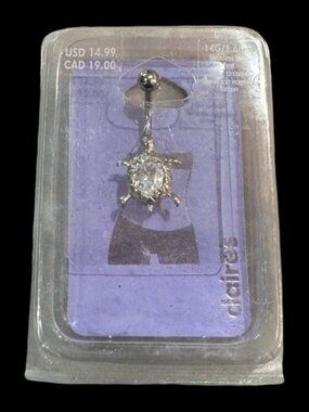 Claires Belly Ring 14 Gauge Turtle Silver Tone Surgical Steel New In Packaging